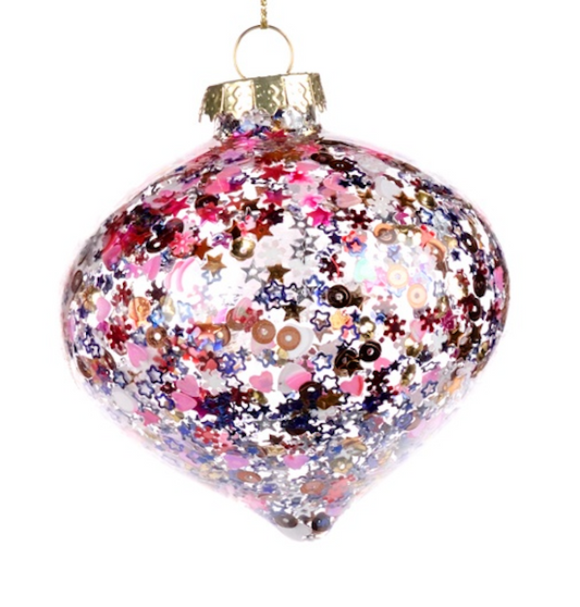 Glass Star and Snow Filled Ball Ornament