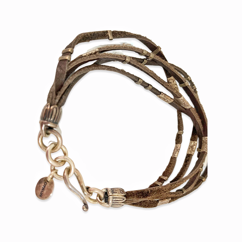 Silver Beads Leather Bracelet