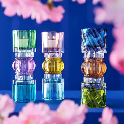 Candle Holder Blue Yellow Pink