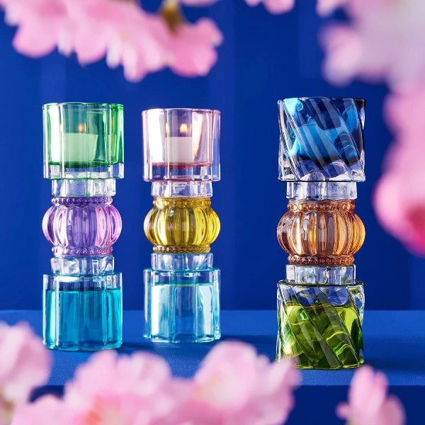 Candle Holder Blue Yellow Pink