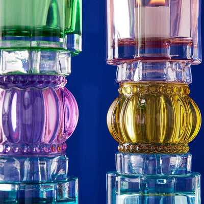 Candle Holder Blue Yellow Pink