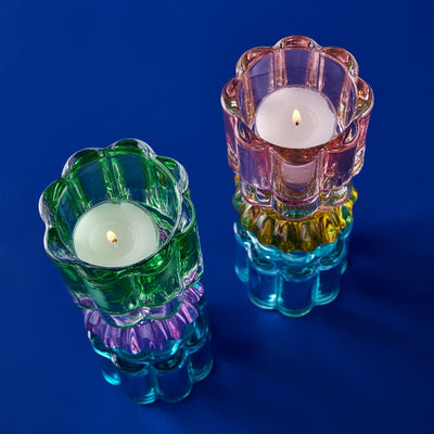 Candle Holder Blue Yellow Pink
