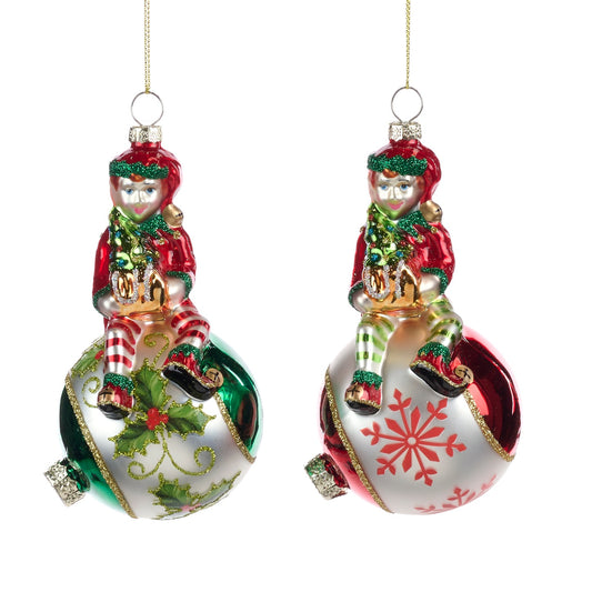 Elf on Christmas Ball Ornament