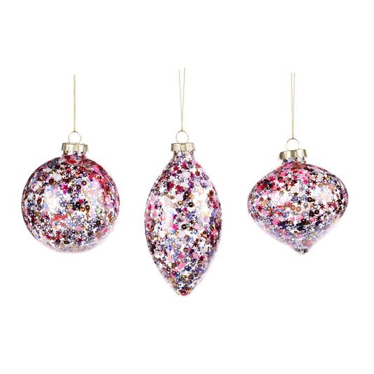 Glass Star and Snow Filled Ball Ornament