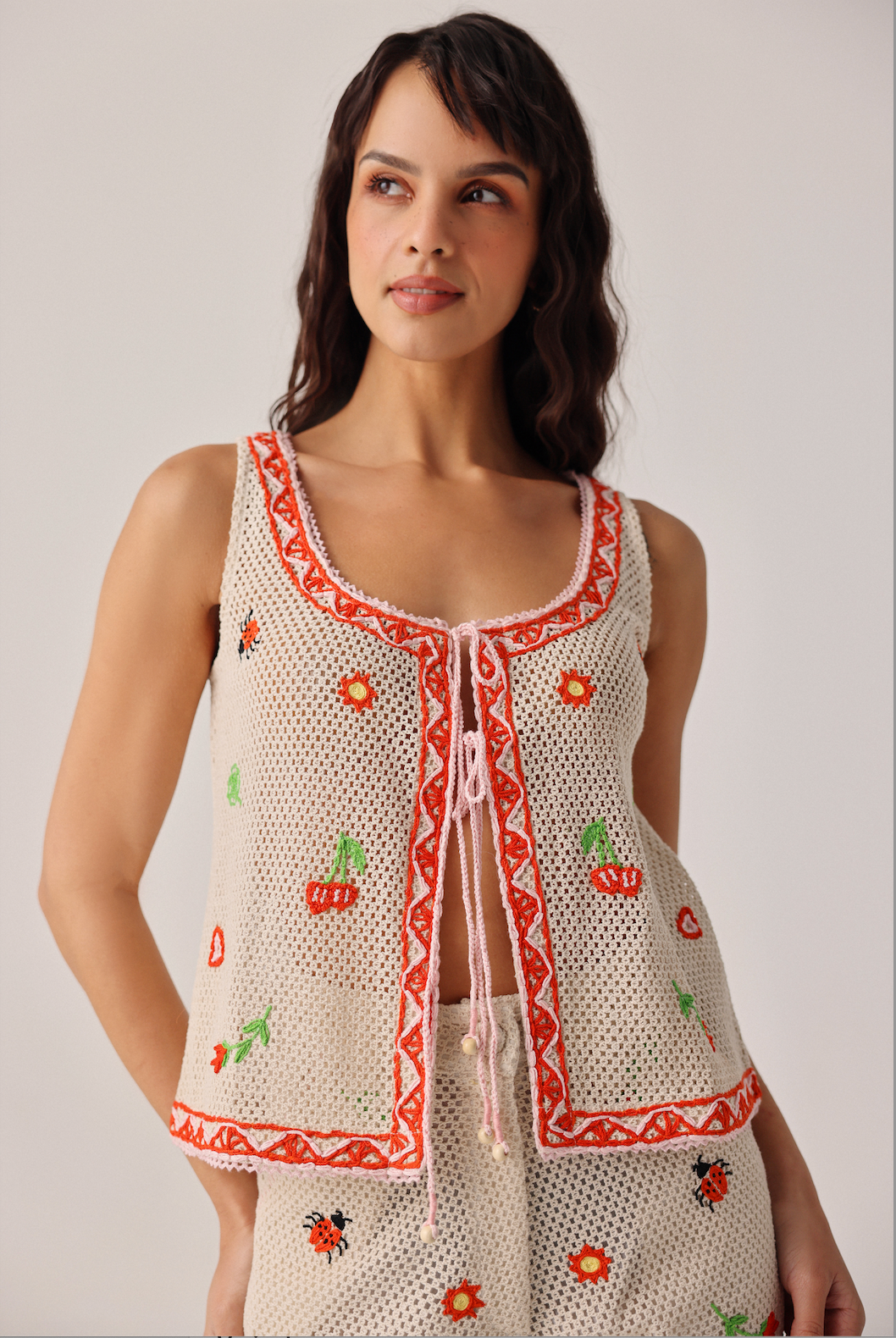 Ziva Vest in Ecru Ladybug Print