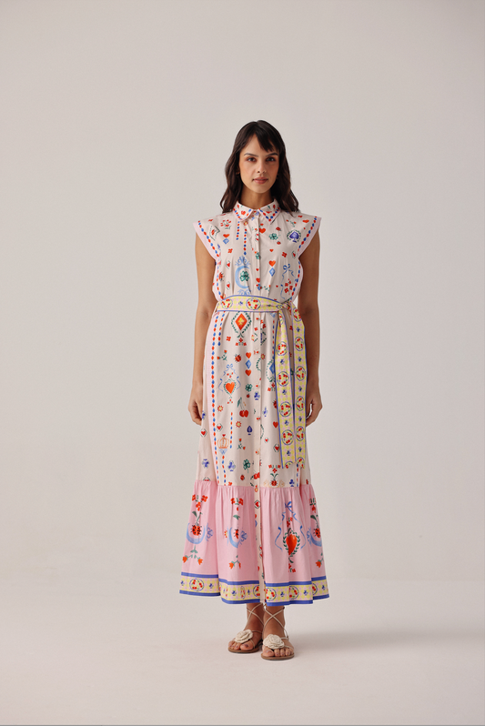 Vega Maxi Dress in Tarot Pink Print