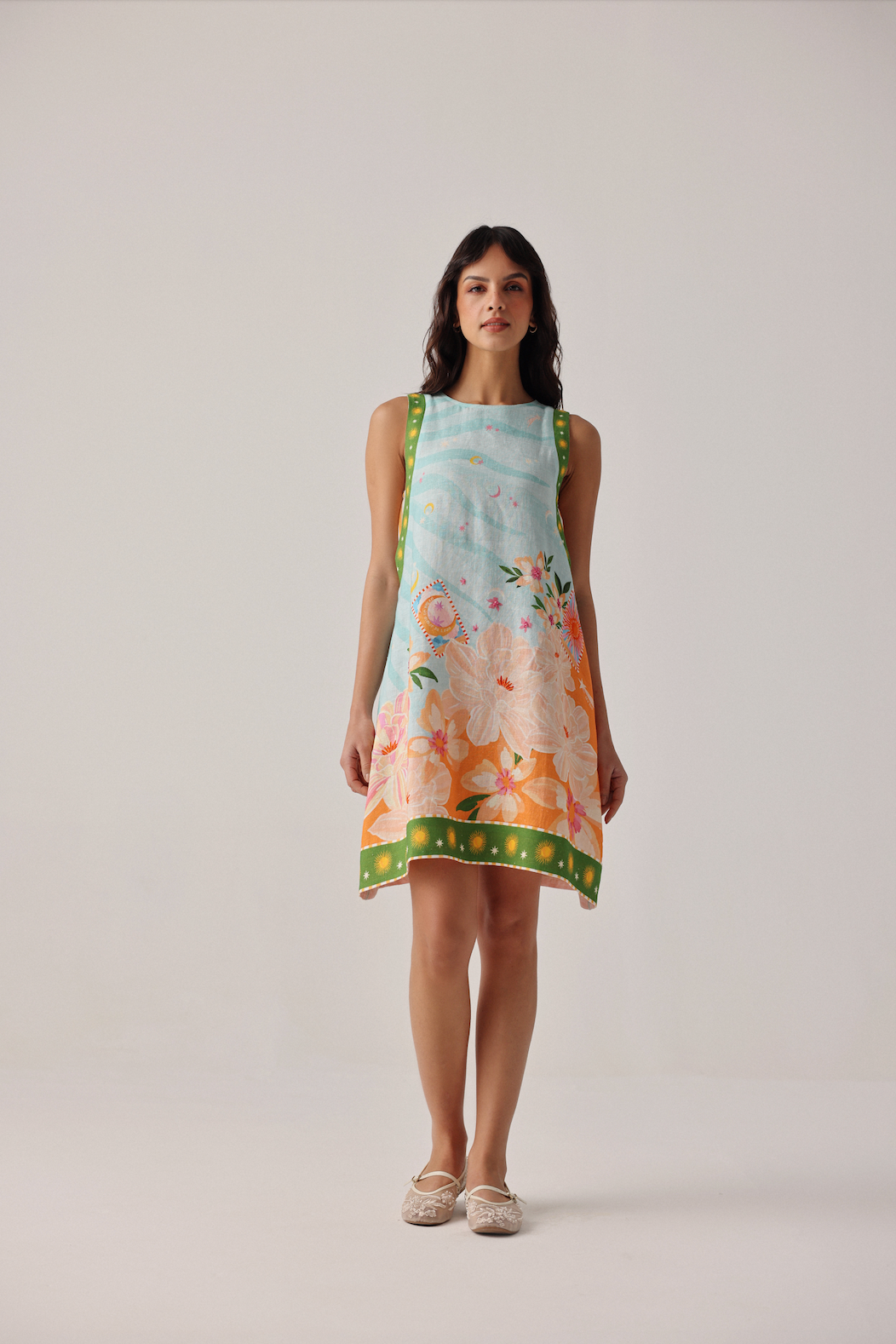 Harper Mini Dress in Azure Green Blue Print