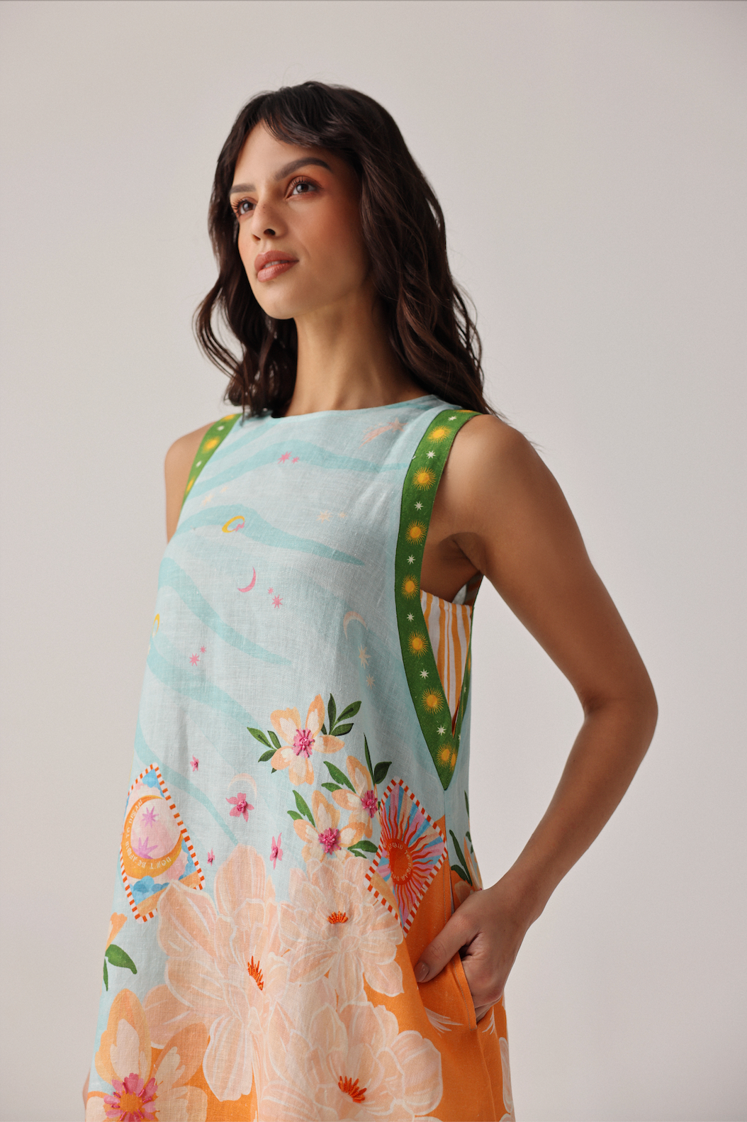 Harper Mini Dress in Azure Green Blue Print