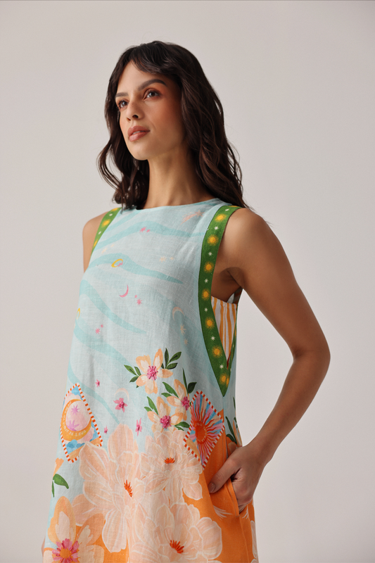 Harper Mini Dress in Azure Green Blue Print