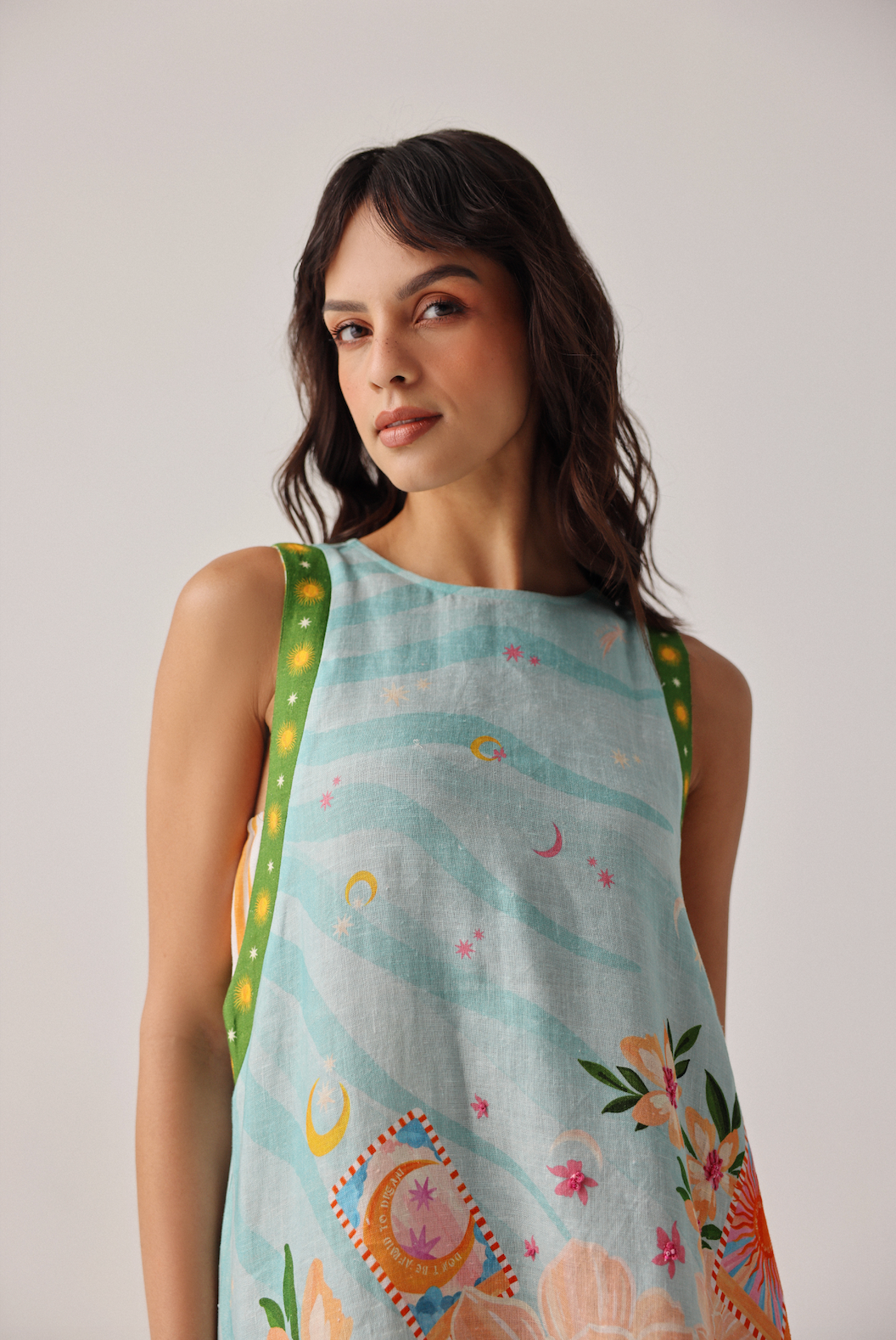 Harper Mini Dress in Azure Green Blue Print