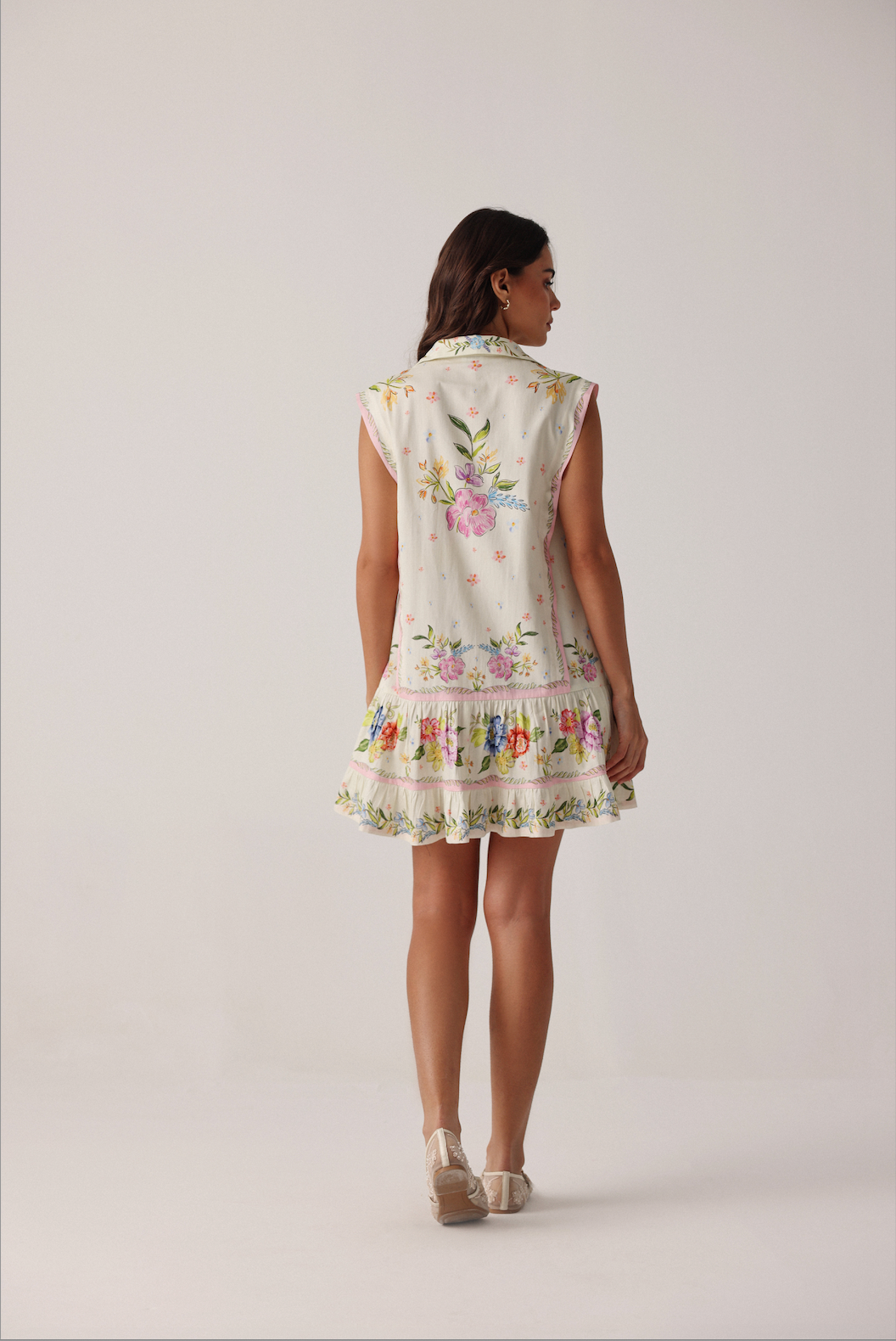 Vega Mini Dress in Bloom Off White Print with Flowers