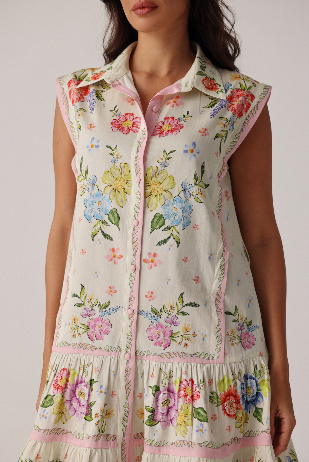 Vega Mini Dress in Bloom Off White Print with Flowers