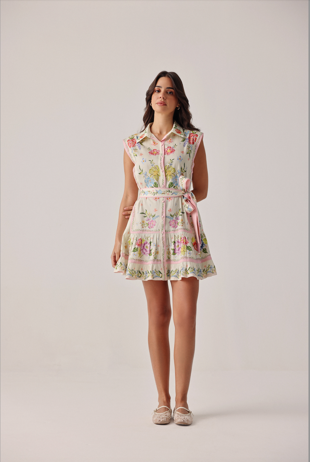 Vega Mini Dress in Bloom Off White Print with Flowers