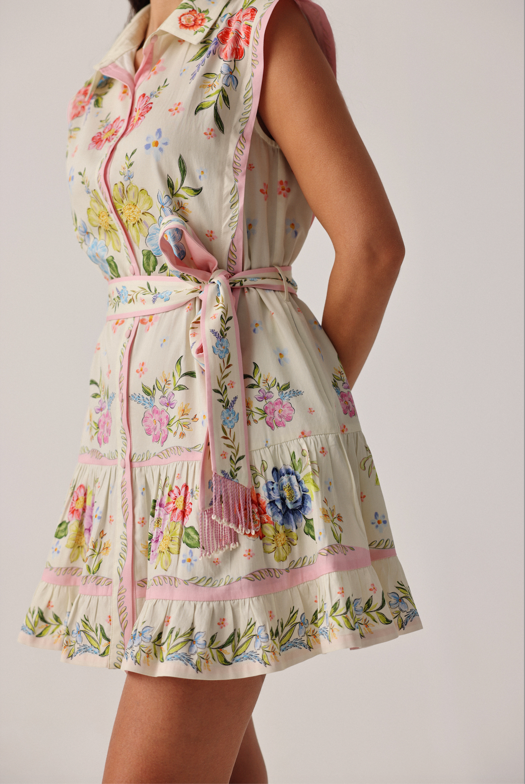 Vega Mini Dress in Bloom Off White Print with Flowers