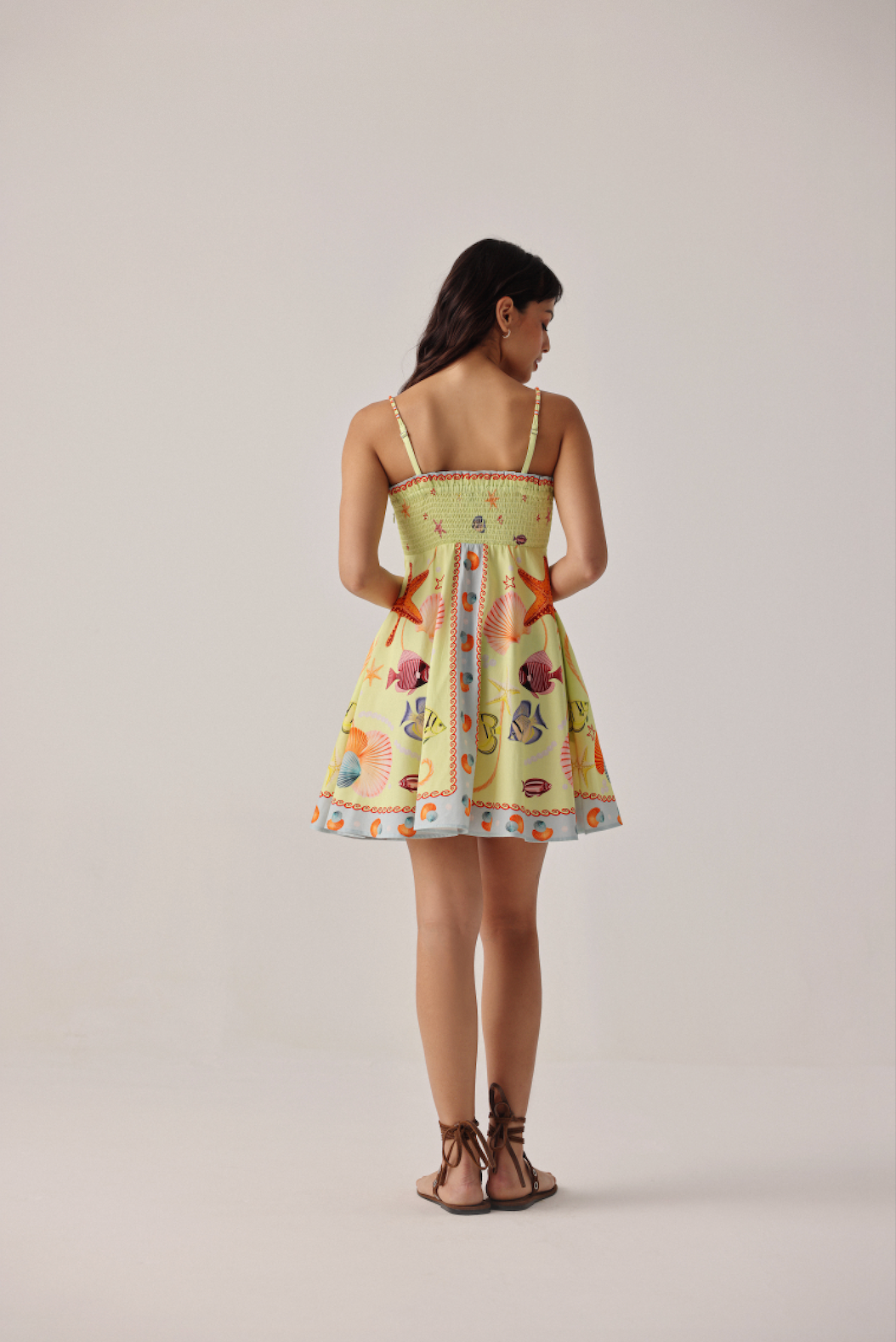 Nora Mini Dress in Seaborn Yellow Fish Print