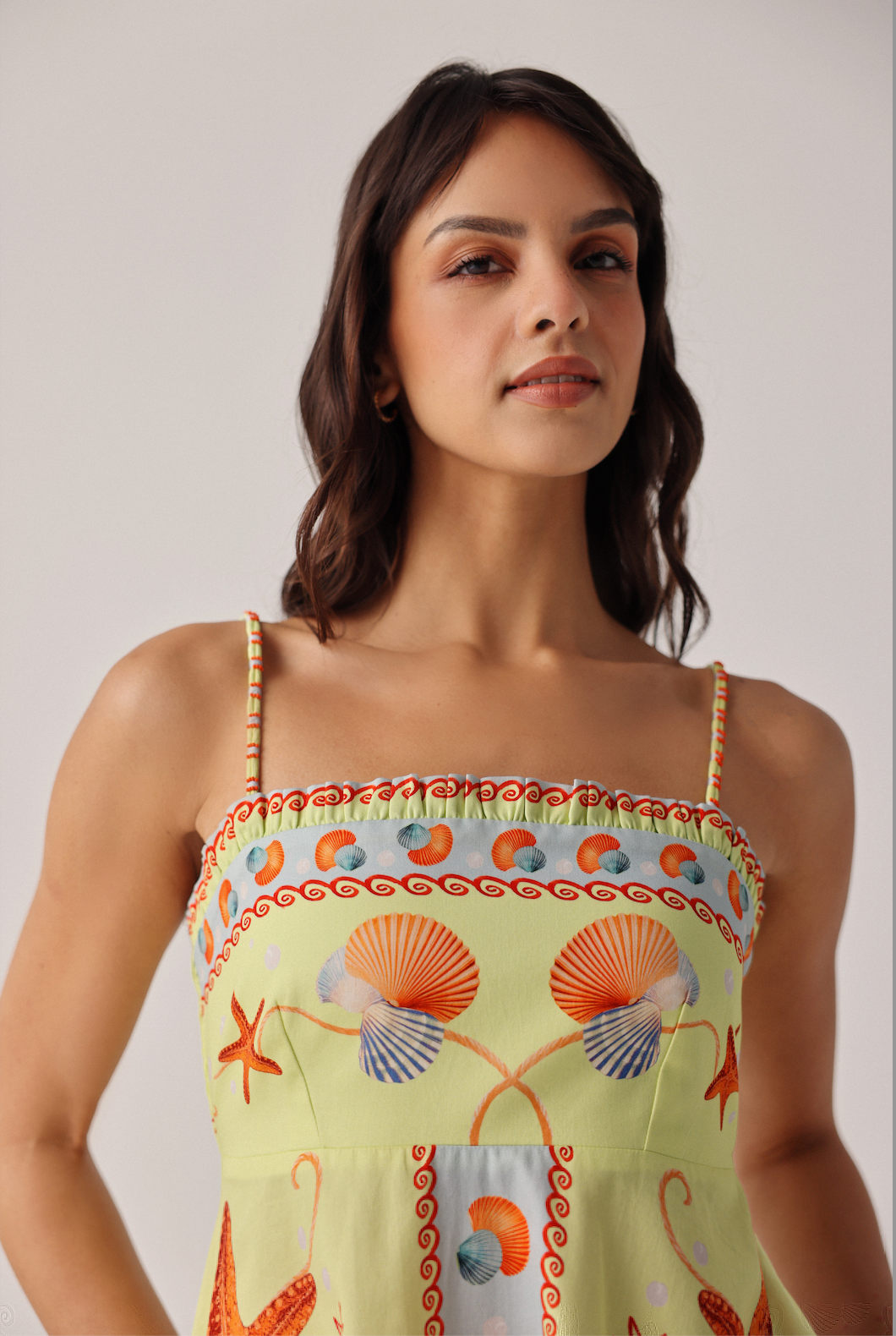 Nora Mini Dress in Seaborn Yellow Fish Print