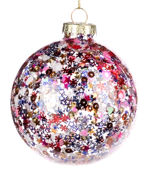 Glass Star and Snow Filled Ball Ornament