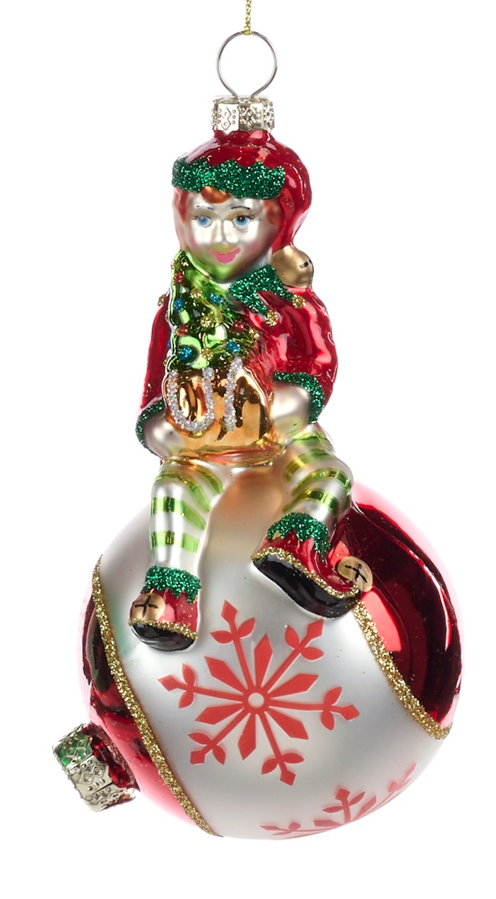 Elf on Christmas Ball Ornament