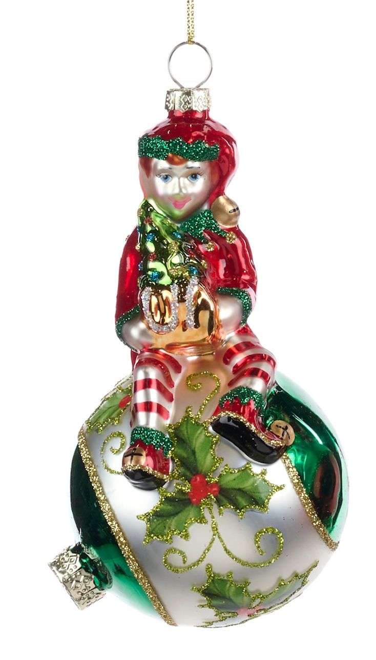 Elf on Christmas Ball Ornament