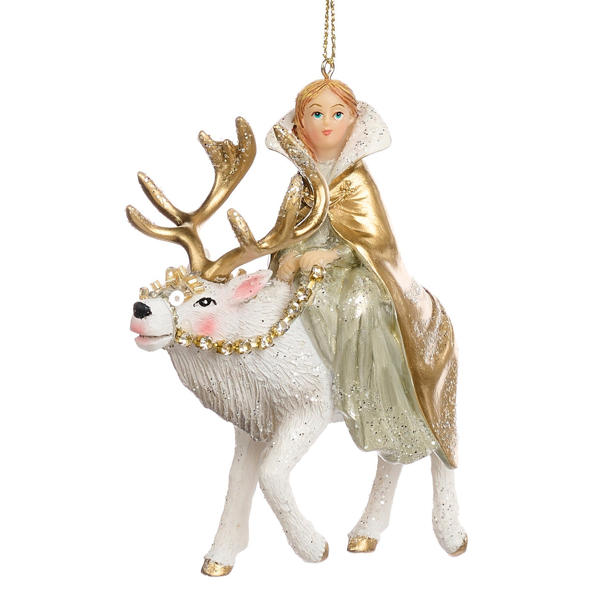 Regal Snow Lady on Reindeer Ornament