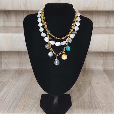 White Pearl Mix Layered Necklace