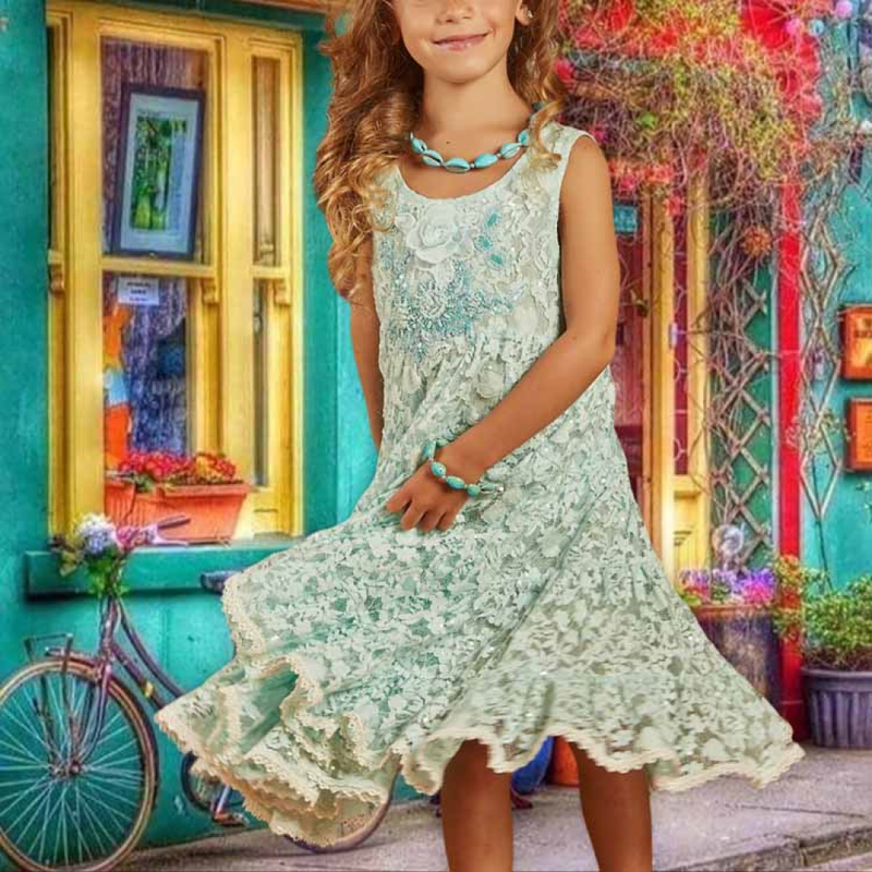 Turquoise Macramé Girl Dress