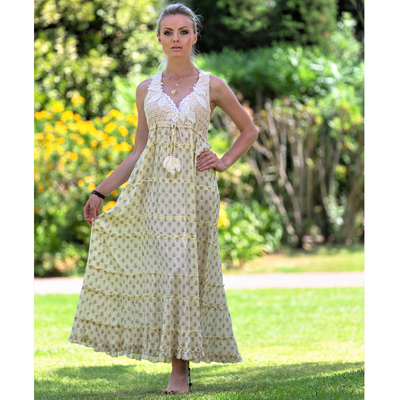 Amber Long Printed Crochet Dress