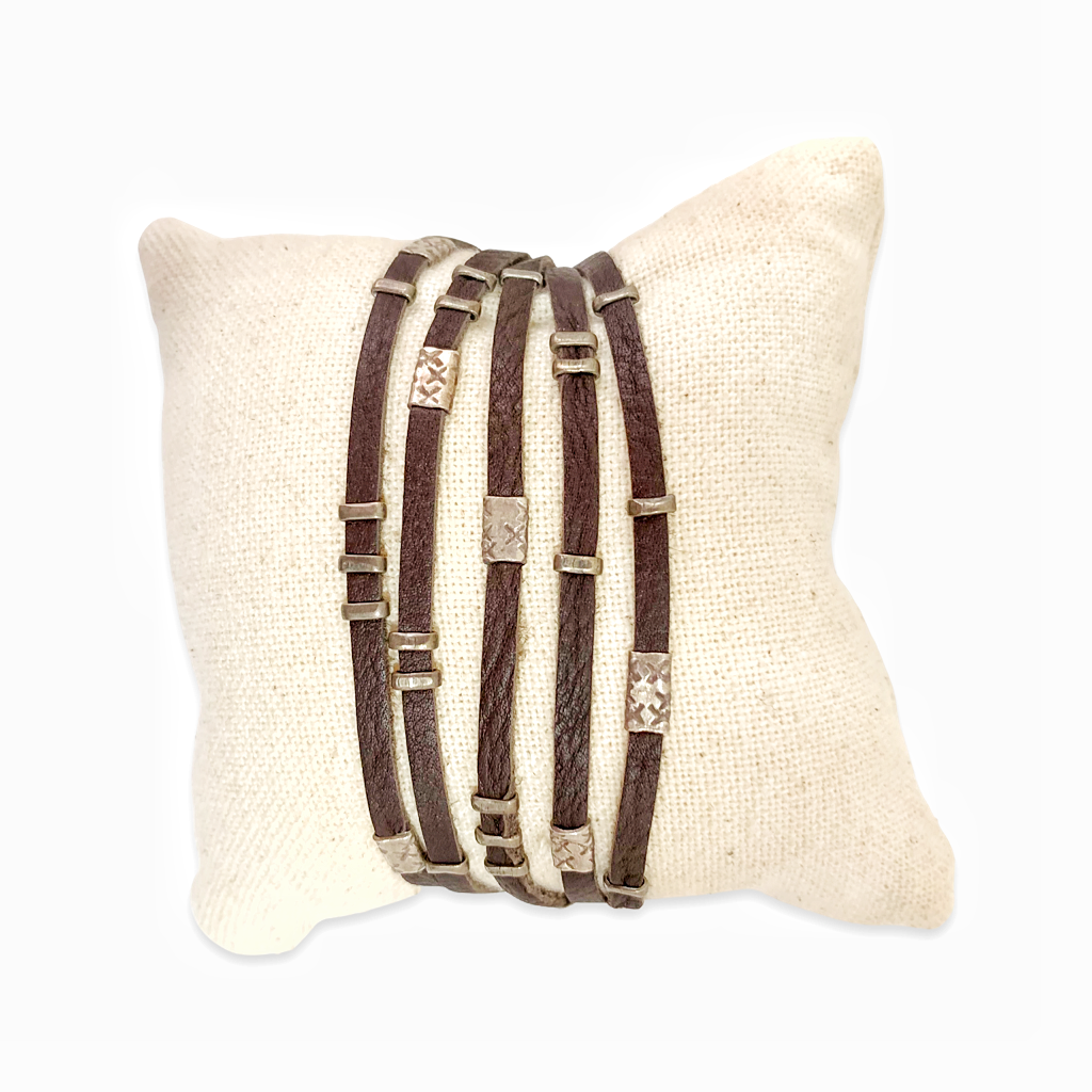 Silver Beads Leather Bracelet