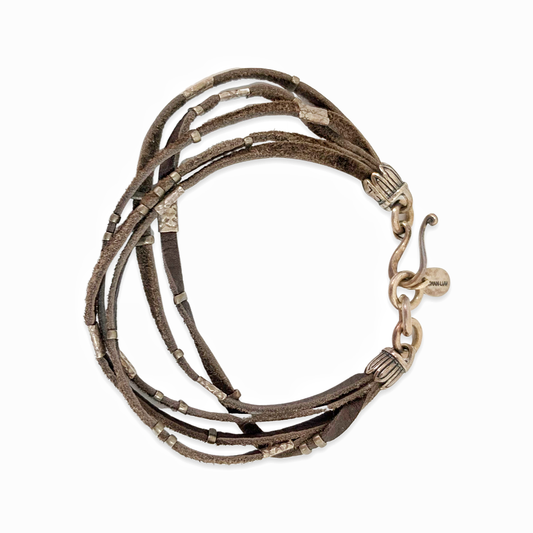 Silver Beads Leather Bracelet