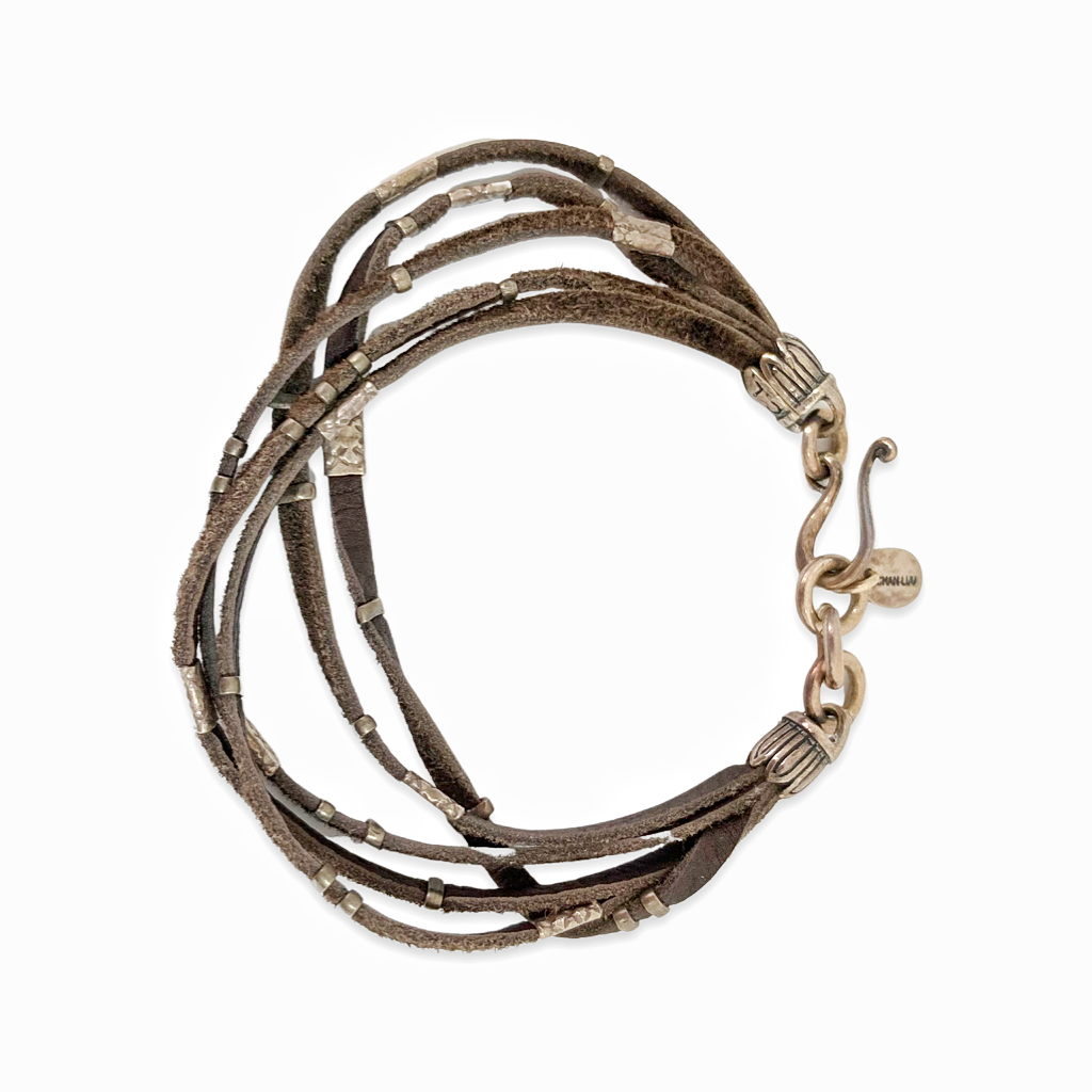 Silver Beads Leather Bracelet