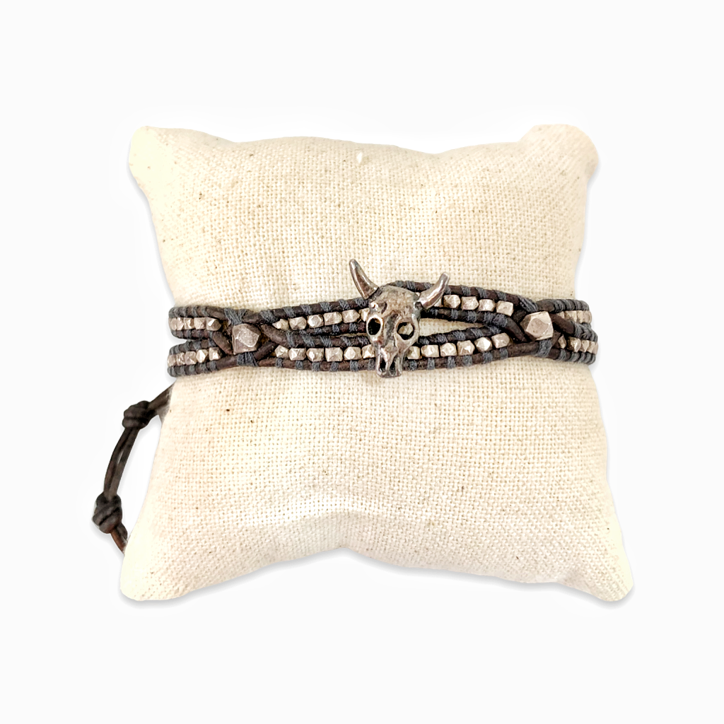 Skull Motif Single Wrap Bracelet